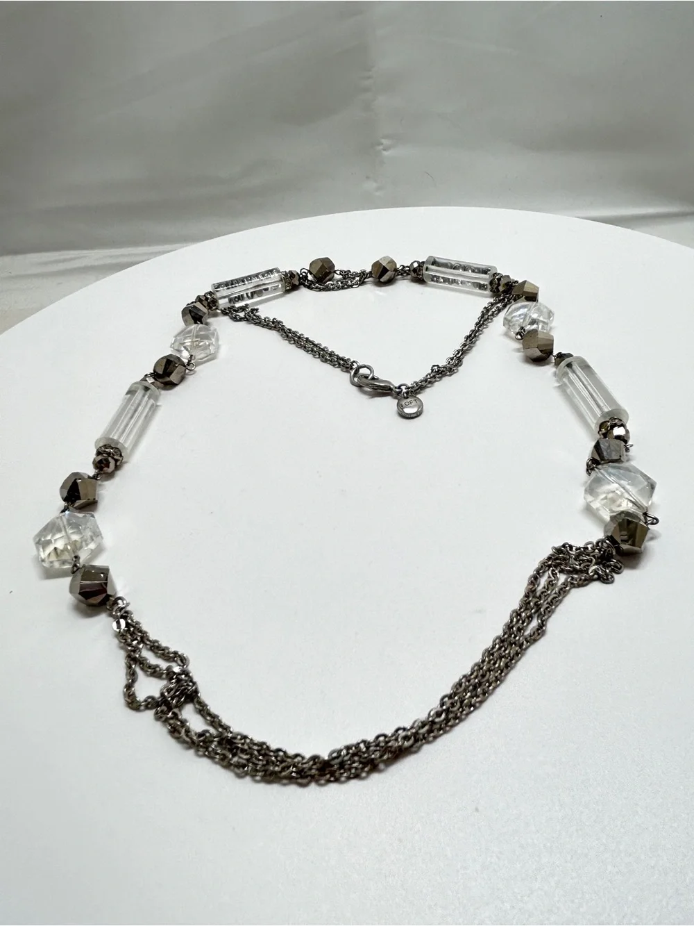 LOFT, Silver, Clear Lucite And Crystal Long Necklace